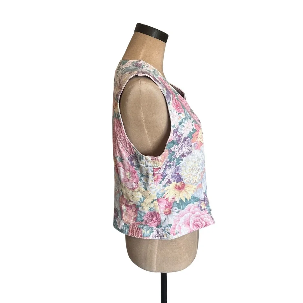 Gotcha Covered Vintage Floral Vest Pink Cotton Granny Core Made in‎ USA Small